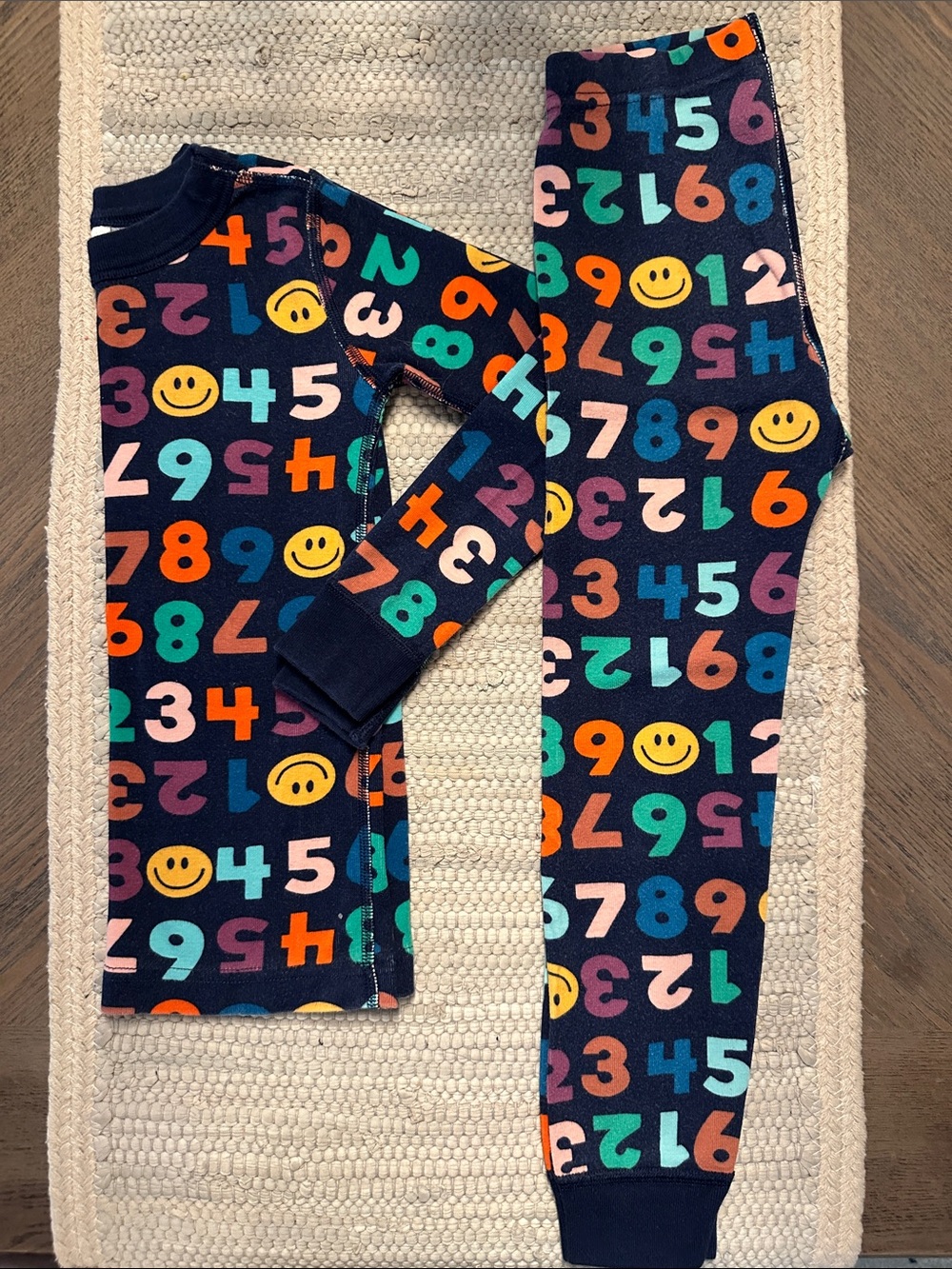 Kids Navy Number & Smile Face Pajama Set - Multicolor size 5/110cm